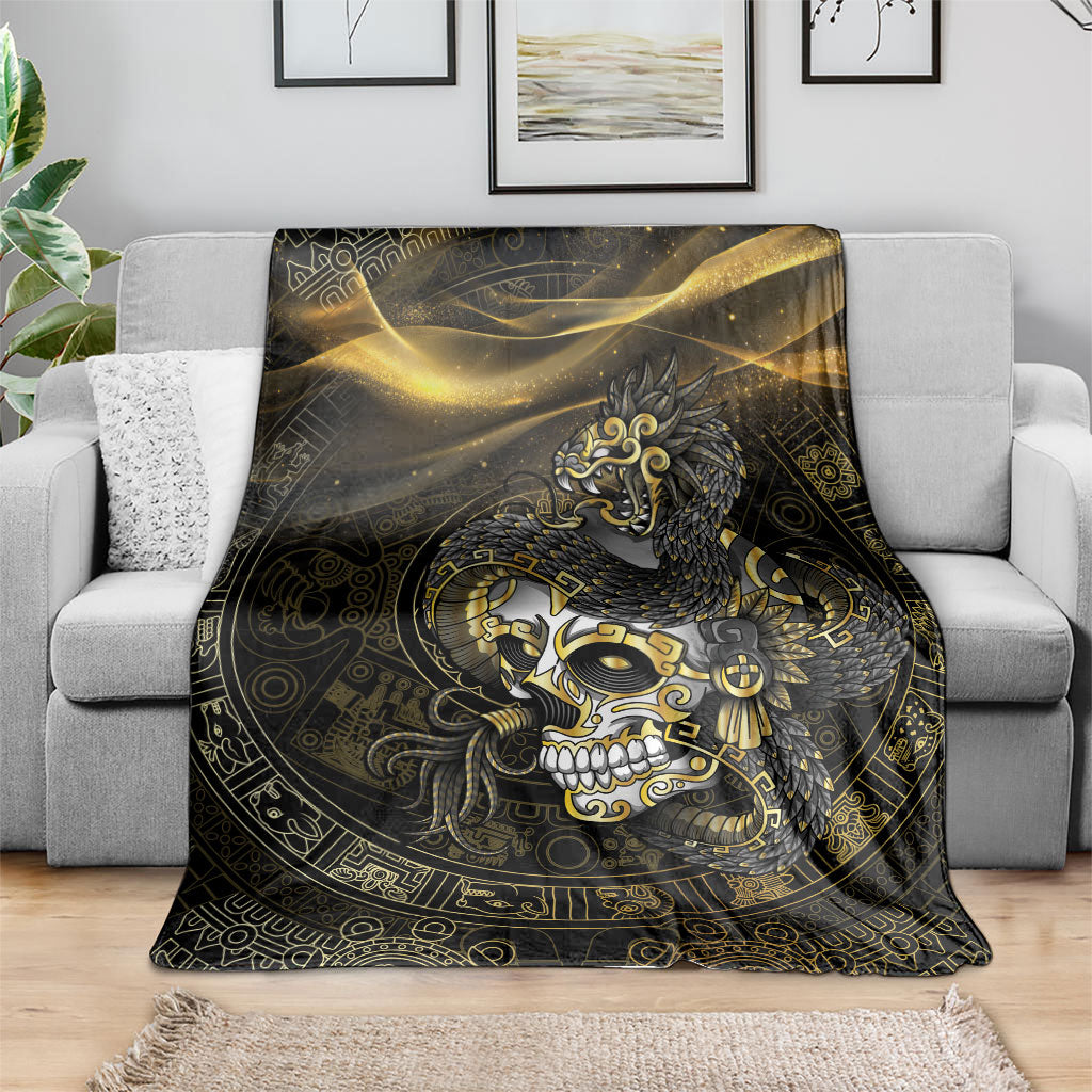 Mexico Quetzalcoatl Aztec Calendar Blanket Black Gold Tribal Warrior Art