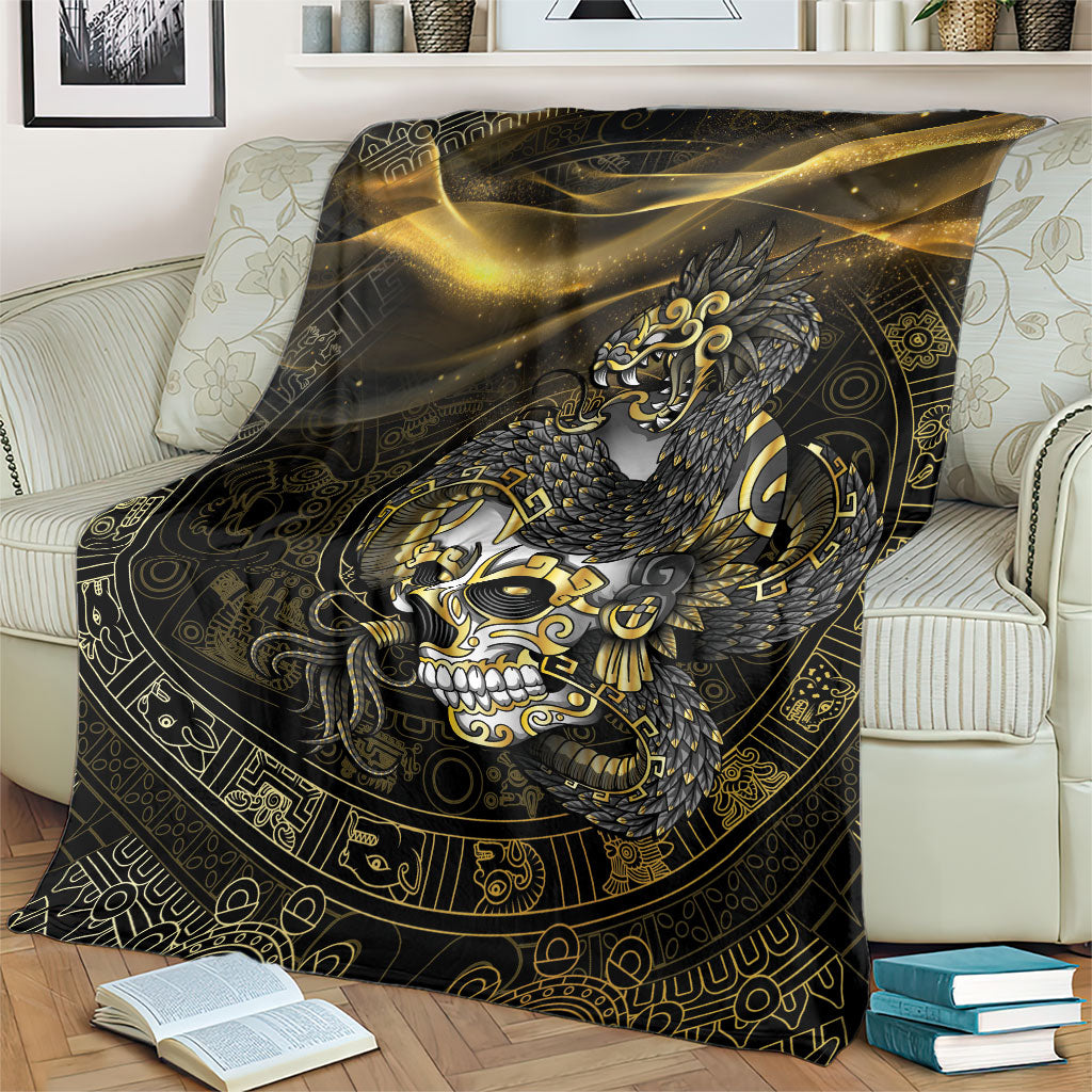 Mexico Quetzalcoatl Aztec Calendar Blanket Black Gold Tribal Warrior Art