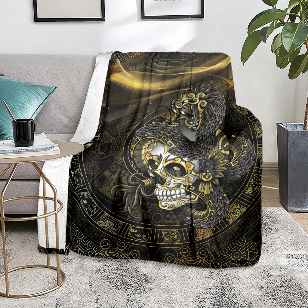 Mexico Quetzalcoatl Aztec Calendar Blanket Black Gold Tribal Warrior Art