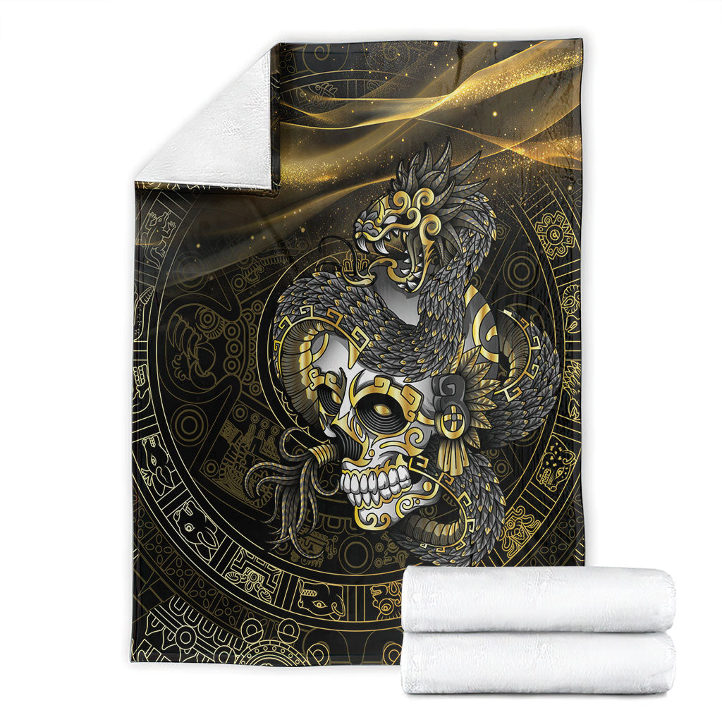 Mexico Quetzalcoatl Aztec Calendar Blanket Black Gold Tribal Warrior Art