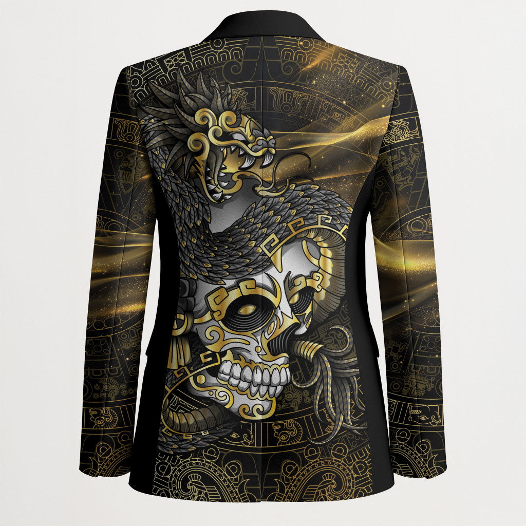 Mexico Quetzalcoatl Aztec Calendar Blazer Black Gold Tribal Warrior Art