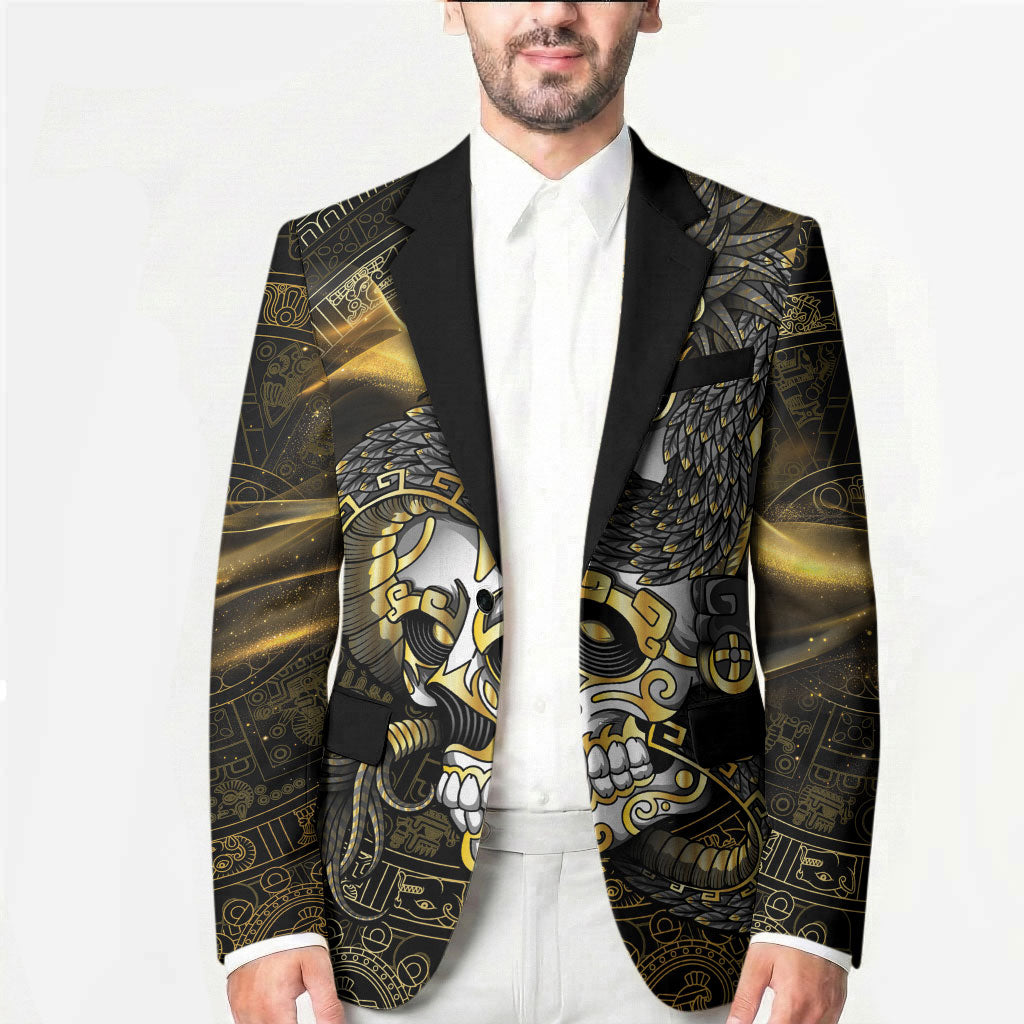 Mexico Quetzalcoatl Aztec Calendar Blazer Black Gold Tribal Warrior Art