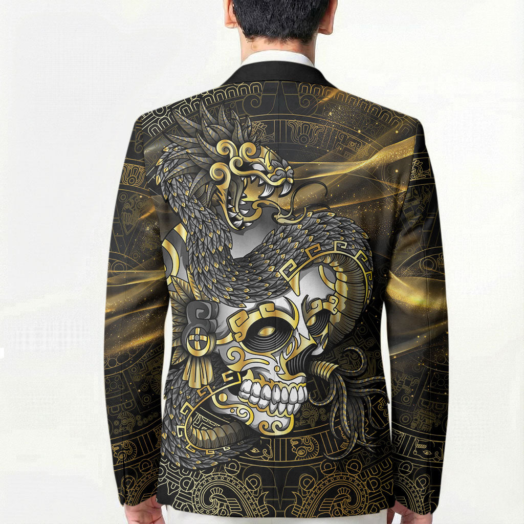 Mexico Quetzalcoatl Aztec Calendar Blazer Black Gold Tribal Warrior Art