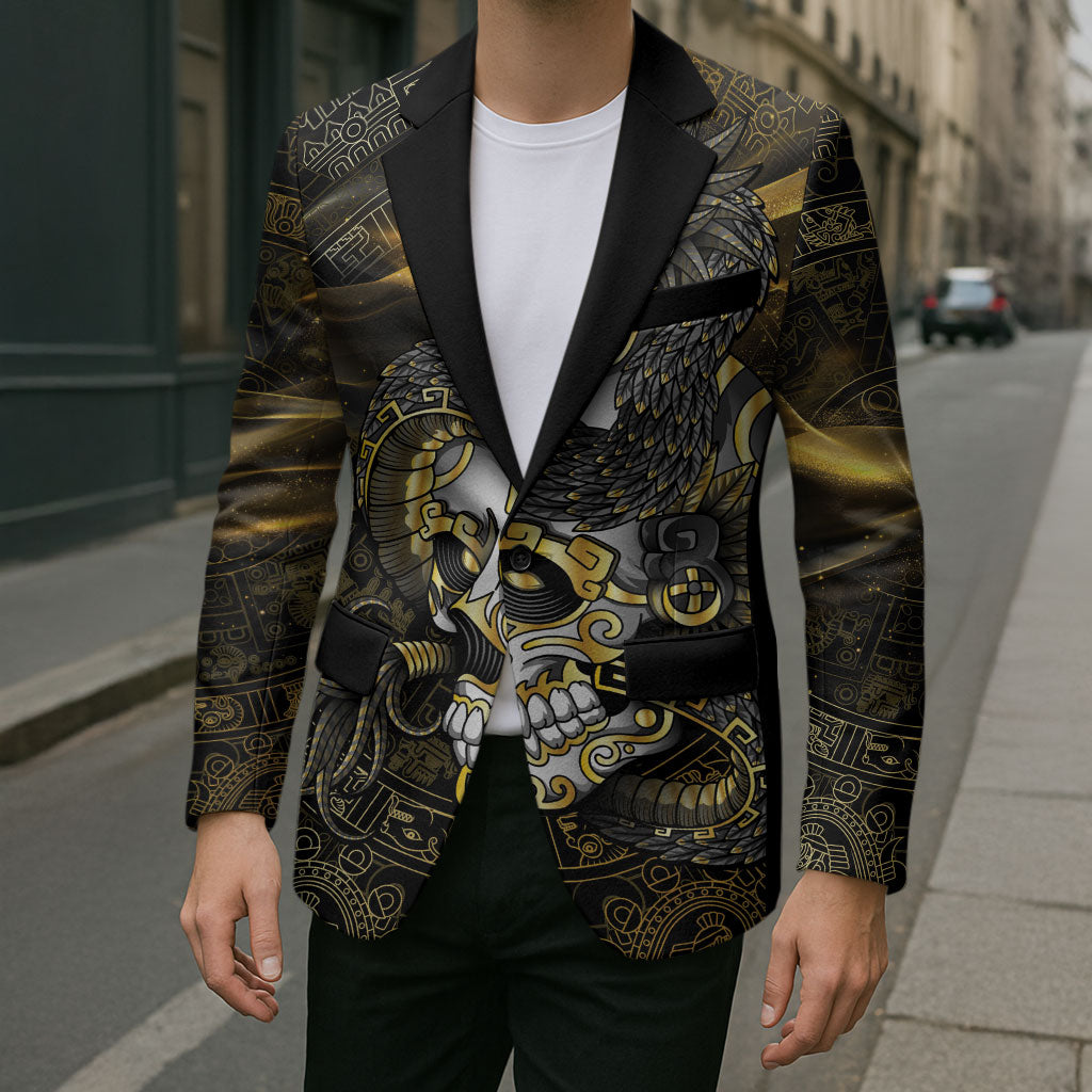Mexico Quetzalcoatl Aztec Calendar Blazer Black Gold Tribal Warrior Art