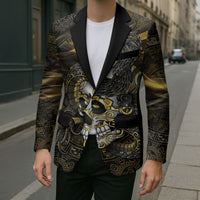Mexico Quetzalcoatl Aztec Calendar Blazer Black Gold Tribal Warrior Art