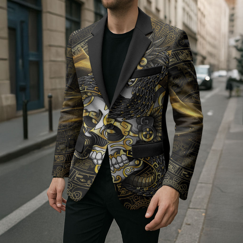 Mexico Quetzalcoatl Aztec Calendar Blazer Black Gold Tribal Warrior Art