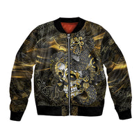 Mexico Quetzalcoatl Aztec Calendar Bomber Jacket Black Gold Tribal Warrior Art