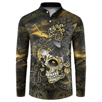 Mexico Quetzalcoatl Aztec Calendar Button Sweatshirt Black Gold Tribal Warrior Art