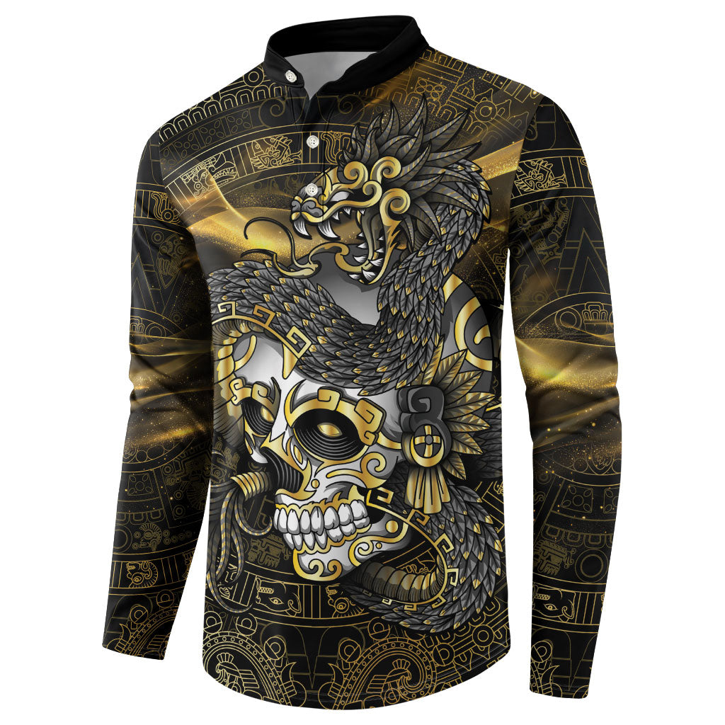 Mexico Quetzalcoatl Aztec Calendar Button Sweatshirt Black Gold Tribal Warrior Art