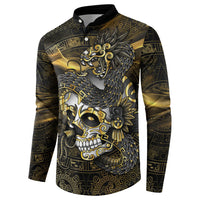 Mexico Quetzalcoatl Aztec Calendar Button Sweatshirt Black Gold Tribal Warrior Art