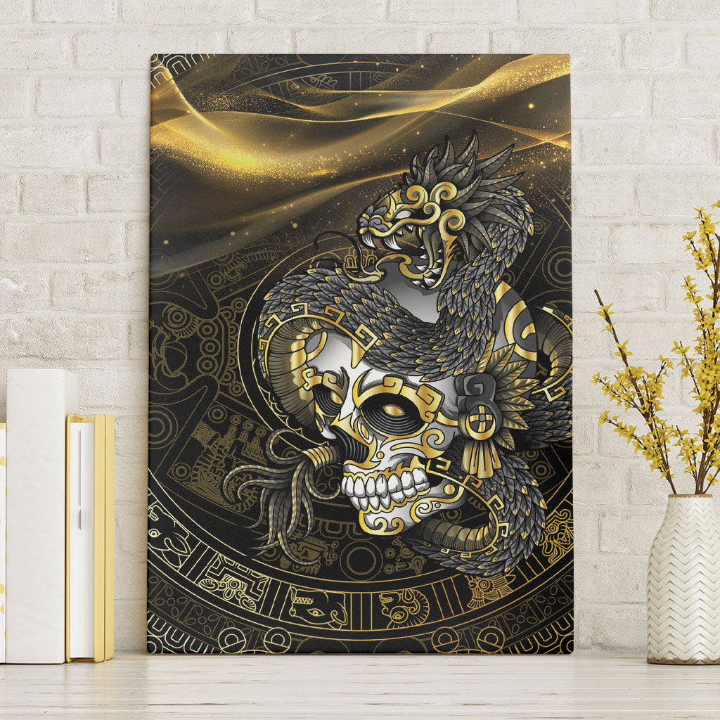Mexico Quetzalcoatl Aztec Calendar Canvas Wall Art Black Gold Tribal Warrior Art