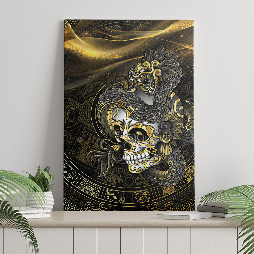 Mexico Quetzalcoatl Aztec Calendar Canvas Wall Art Black Gold Tribal Warrior Art