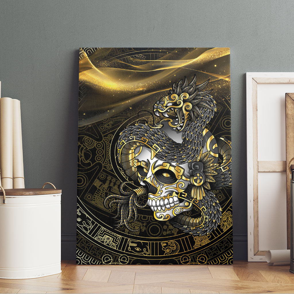 Mexico Quetzalcoatl Aztec Calendar Canvas Wall Art Black Gold Tribal Warrior Art
