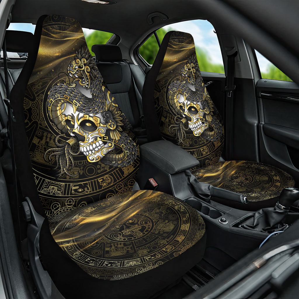 Mexico Quetzalcoatl Aztec Calendar Car Seat Cover Black Gold Tribal Warrior Art