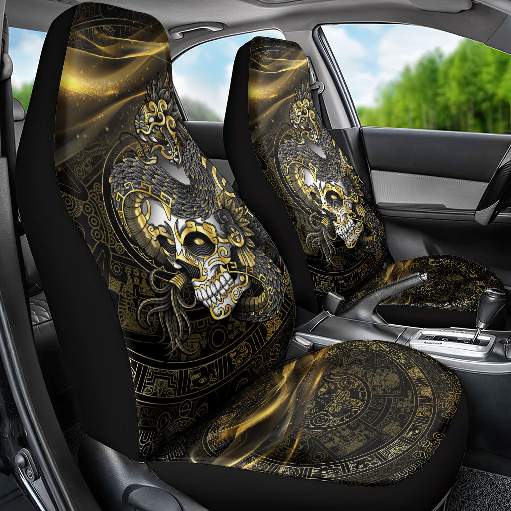 Mexico Quetzalcoatl Aztec Calendar Car Seat Cover Black Gold Tribal Warrior Art