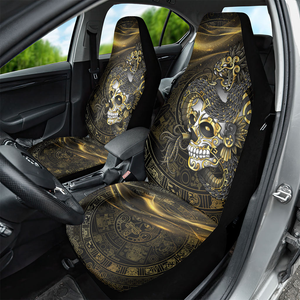 Mexico Quetzalcoatl Aztec Calendar Car Seat Cover Black Gold Tribal Warrior Art
