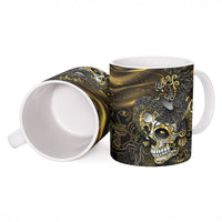 Mexico Quetzalcoatl Aztec Calendar Ceramic Mug Black Gold Tribal Warrior Art