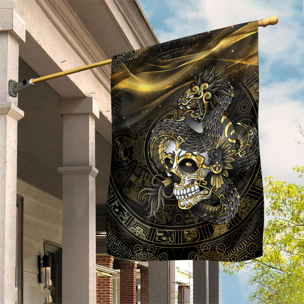 Mexico Quetzalcoatl Aztec Calendar Garden Flag Black Gold Tribal Warrior Art