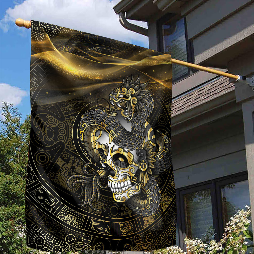 Mexico Quetzalcoatl Aztec Calendar Garden Flag Black Gold Tribal Warrior Art