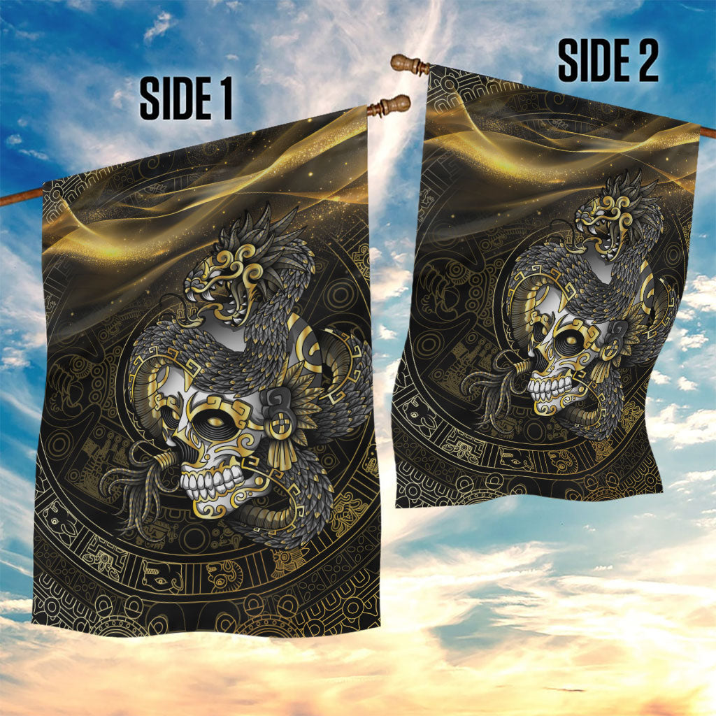 Mexico Quetzalcoatl Aztec Calendar Garden Flag Black Gold Tribal Warrior Art