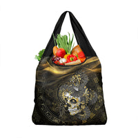 Mexico Quetzalcoatl Aztec Calendar Grocery Bag Black Gold Tribal Warrior Art