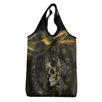 Mexico Quetzalcoatl Aztec Calendar Grocery Bag Black Gold Tribal Warrior Art
