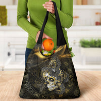 Mexico Quetzalcoatl Aztec Calendar Grocery Bag Black Gold Tribal Warrior Art