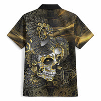 Mexico Quetzalcoatl Aztec Calendar Hawaiian Shirt Black Gold Tribal Warrior Art