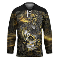 Mexico Quetzalcoatl Aztec Calendar Hockey Jersey Black Gold Tribal Warrior Art
