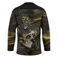 Mexico Quetzalcoatl Aztec Calendar Hockey Jersey Black Gold Tribal Warrior Art