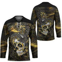 Mexico Quetzalcoatl Aztec Calendar Hockey Jersey Black Gold Tribal Warrior Art