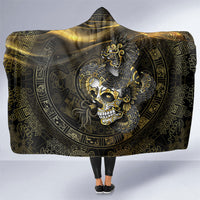 Mexico Quetzalcoatl Aztec Calendar Hooded Blanket Black Gold Tribal Warrior Art