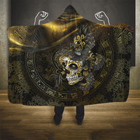 Mexico Quetzalcoatl Aztec Calendar Hooded Blanket Black Gold Tribal Warrior Art