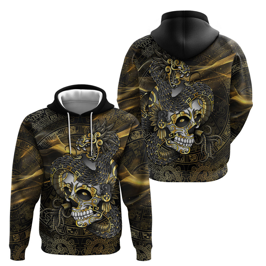 Mexico Quetzalcoatl Aztec Calendar Hoodie Black Gold Tribal Warrior Art