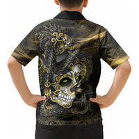 Mexico Quetzalcoatl Aztec Calendar Kid Hawaiian Shirt Black Gold Tribal Warrior Art