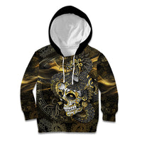 Mexico Quetzalcoatl Aztec Calendar Kid Hoodie Black Gold Tribal Warrior Art