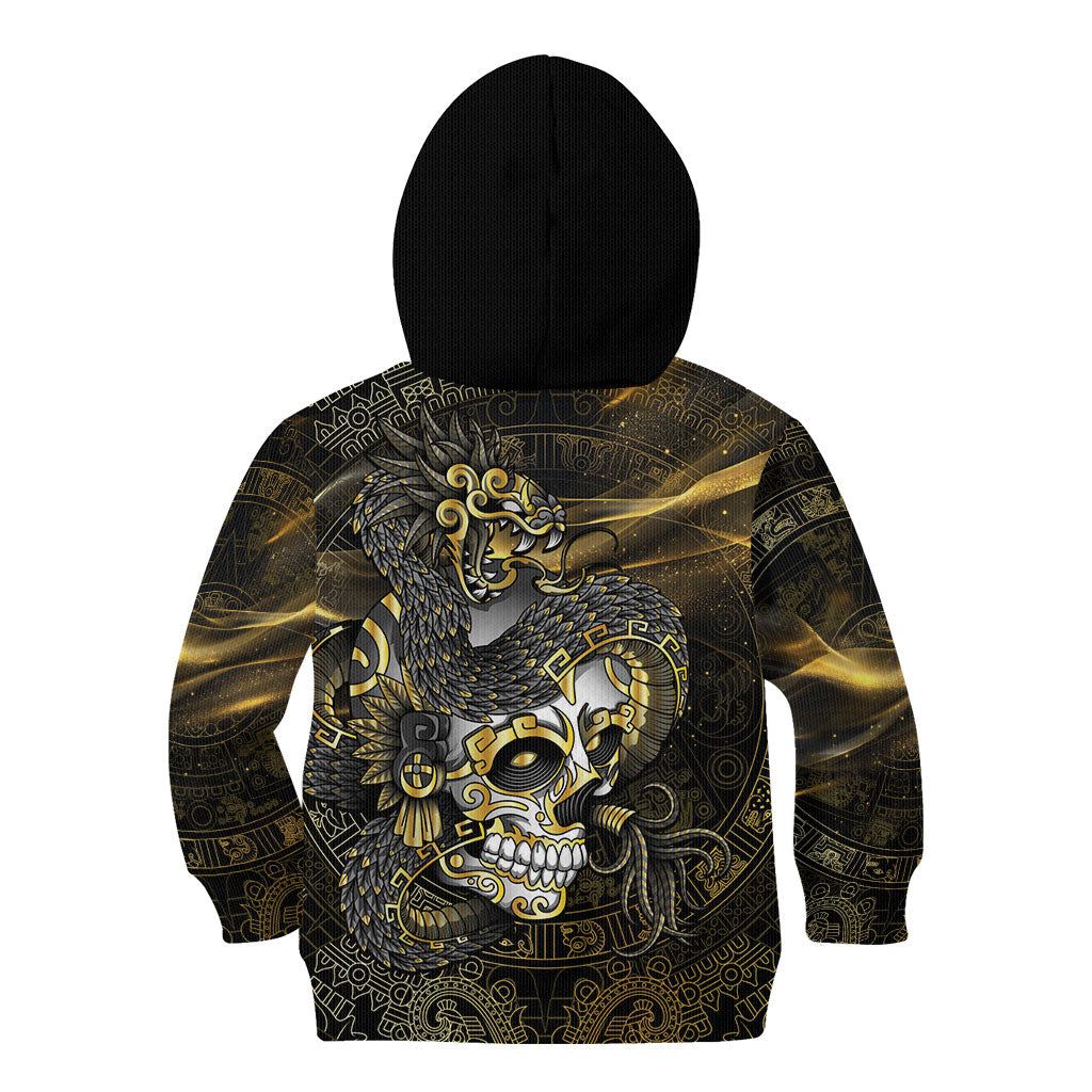 Mexico Quetzalcoatl Aztec Calendar Kid Hoodie Black Gold Tribal Warrior Art
