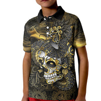 Mexico Quetzalcoatl Aztec Calendar Kid Polo Shirt Black Gold Tribal Warrior Art