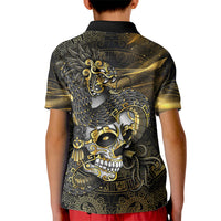 Mexico Quetzalcoatl Aztec Calendar Kid Polo Shirt Black Gold Tribal Warrior Art