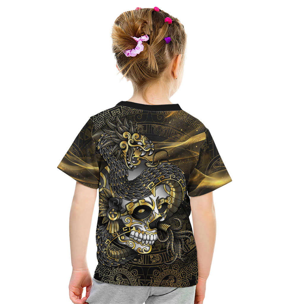 Mexico Quetzalcoatl Aztec Calendar Kid T Shirt Black Gold Tribal Warrior Art