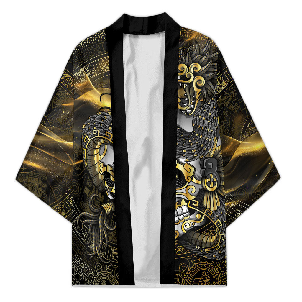Mexico Quetzalcoatl Aztec Calendar Kimono Black Gold Tribal Warrior Art