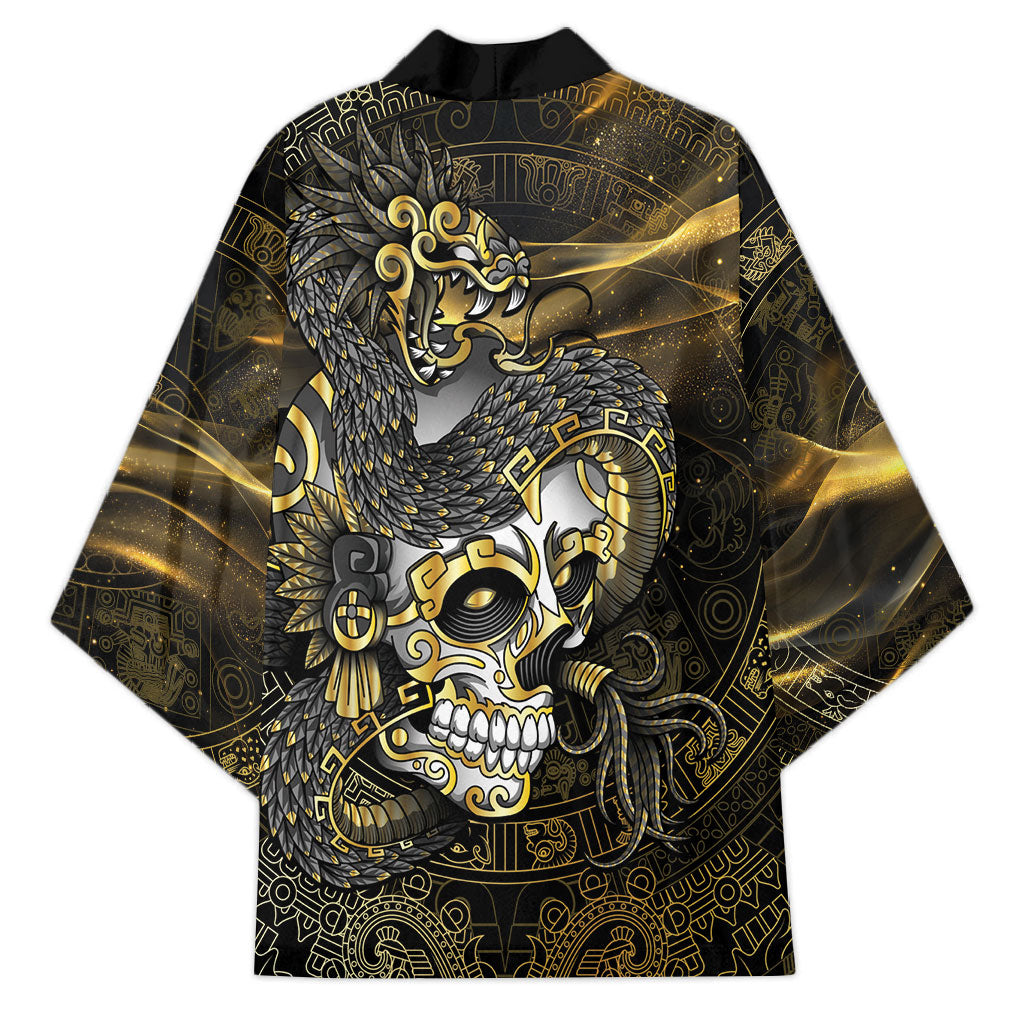 Mexico Quetzalcoatl Aztec Calendar Kimono Black Gold Tribal Warrior Art