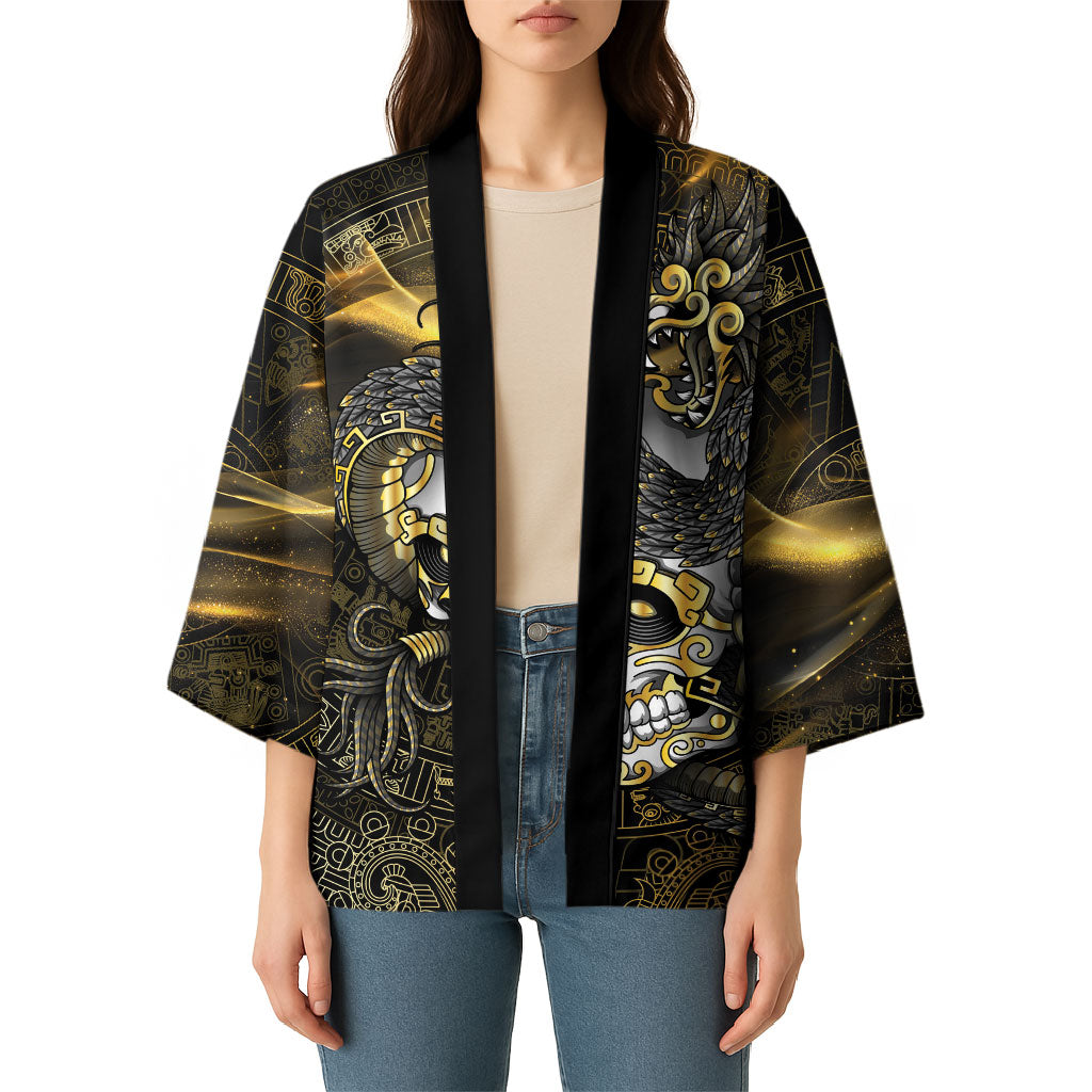 Mexico Quetzalcoatl Aztec Calendar Kimono Black Gold Tribal Warrior Art