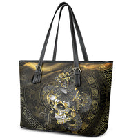 Mexico Quetzalcoatl Aztec Calendar Leather Tote Bag Black Gold Tribal Warrior Art