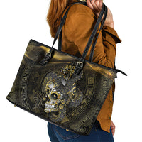 Mexico Quetzalcoatl Aztec Calendar Leather Tote Bag Black Gold Tribal Warrior Art