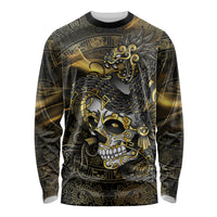 Mexico Quetzalcoatl Aztec Calendar Long Sleeve Shirt Black Gold Tribal Warrior Art