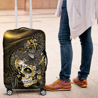 Mexico Quetzalcoatl Aztec Calendar Luggage Cover Black Gold Tribal Warrior Art
