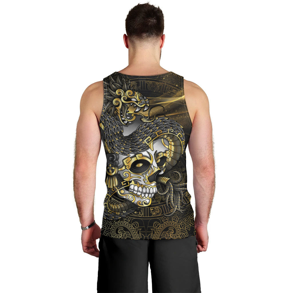 Mexico Quetzalcoatl Aztec Calendar Men Tank Top Black Gold Tribal Warrior Art