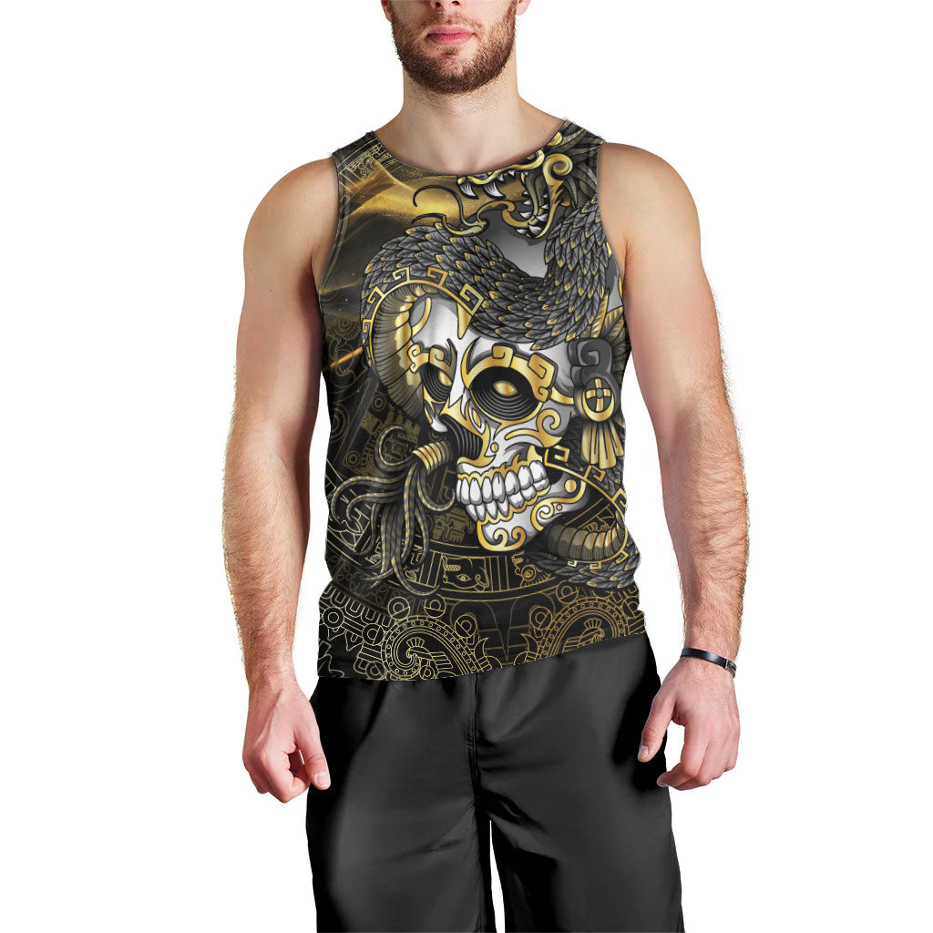 Mexico Quetzalcoatl Aztec Calendar Men Tank Top Black Gold Tribal Warrior Art