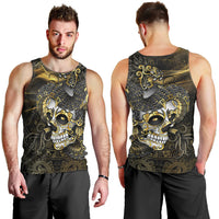 Mexico Quetzalcoatl Aztec Calendar Men Tank Top Black Gold Tribal Warrior Art